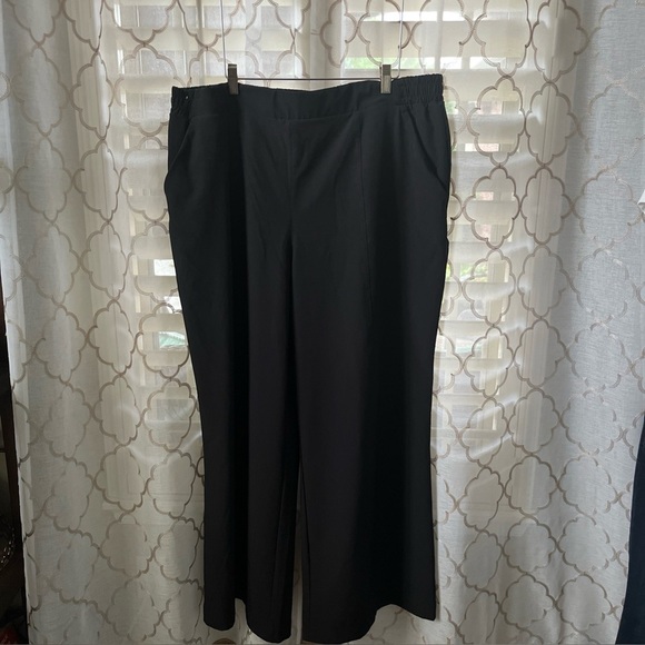 Womens Black Wide Leg Trouser Pants Pockets Flat waistband front elastic back 3X - Picture 1 of 6